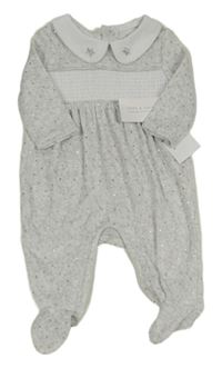 Nové - světlešedo-bílý puntíkatý melírovaný sametový overal s límečkem PURE&SOFT