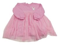 Růžové teplákovo/tylové šaty se zajíčkem 