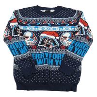 Tmavomodro-bílý vzorovaný svetr se Star Wars s vánočním motivem Tu