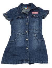 Tmavomodré riflové propínací šaty s nášivkou a límečkem Topolino