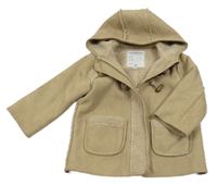 Hnědobéžový semišový zateplený kabát s kapucí LA REDOUTE