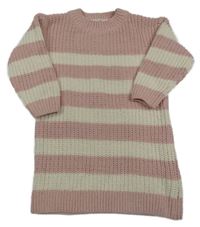 Světlerůžovo-smetanové pruhované žebrované žinylkové svetrové šaty H&M