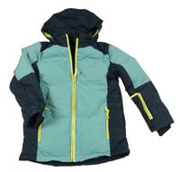 Olivovo-tmavomodrá šusťáková funkční zimní lyžařská bunda s kapucí crane