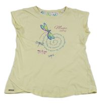 Světležluté tričko s vážkami a nápisy Cornette