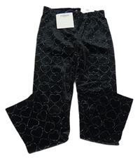 Nové - černé sametové legíny se třpytivými srdíčky Y.F.K.