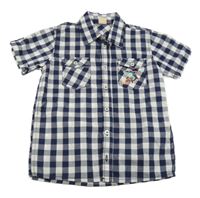 Tmavomodro-bílá kostkovaná košile se žralokem a nápisy Kiki&Koko