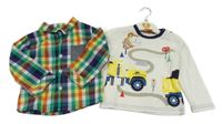Nové - 2Set - Barevná kostkovaná košile + bílé triko s nákladním autem Cheeky Chimp