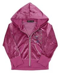 Malinová lesklá sametová propínací mikina s kočičkou a kamínky a kapucí 