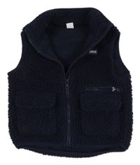 Tmavomodrá huňatá vesta s nášivkou Topolino