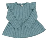 Světlemodro-šedá melírovaná žebrovaná šatová úpletová tunika s volánky SHEIN