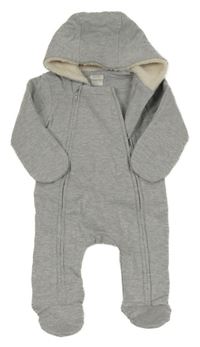 Šedá melírovaná prošívaná zateplená kombinéza s kapucí mamas&papas