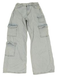 Světlemodré šisované cargo wide leg waist rifle H&M