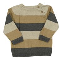 Tmavošedo-hnědo-šedobéžový pruhovaný melírovaný svetr H&M