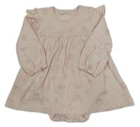 Světlerůžové šaty s pampeliškami a volánky a všitým body Mothercare