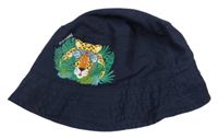 Tmavomodrý šusťákový klobouk s leopardem 