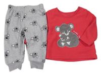Červeno-šedé fleecové pyžamo s koalami PRIMARK