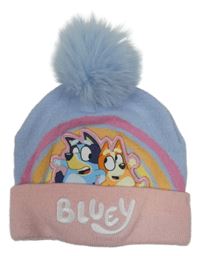 Světlemodro/růžová čepice s Bluey a Bingo a bambulí PRIMARK