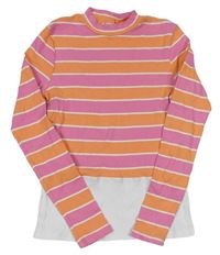 Růžovo-bílo-oranžové pruhované triko zn. H&M