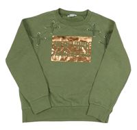 Khaki mikina s nápisem a šněrováním Primark