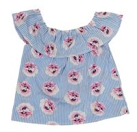 Modro-bílá pruhovaná crop halenka s květy Primark