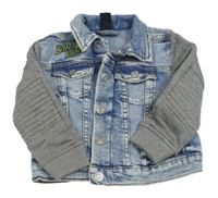 Modro-šedá riflovo/tepláková bunda s nápisem zn. H&M