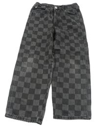 Tmavošedé kostkované baggy rifle H&M