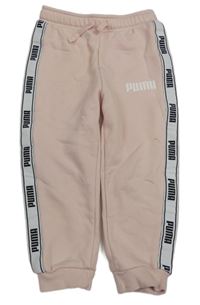Růžové tepláky s pruhy s nápisy Puma