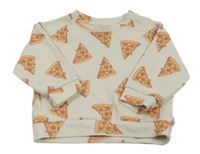 Béžová žebrovaná mikina s pizzou