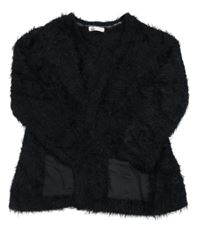 Tmavomodrý chlupatý svetrový cardigan H&M