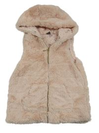 Růžová kožešinová podšitá vesta s kapucí
