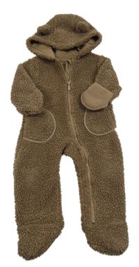 Hnědá huňatá zateplená kombinéza s kapucí Primark