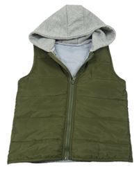 Khaki šusťáková zateplená vesta s teplákovou kapucí Shein