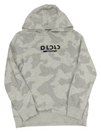 Světlešedá melírovaná army mikina s nápisem a kapucí C&A