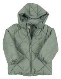 Zelenošedá prošívaná šusťáková zimní bunda s kapucí H&M