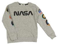 Šedá melírovaná mikina s obrázky na rukávech - NASA H&M