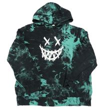 Černo-zelená batikovaná mikina se smajlíkem a kapucí Shein