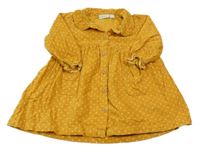 Okrové puntíkaté manšestrové propínací šaty s límečkem Jojo Maman Bébé