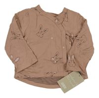 Nové - Starorůžová podšitá zavinovací mikina s králíky Mamas&Papas