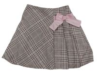 Růžovo-šedá kostkovaná třpytivá vlněná sukně s mašlí Matalan