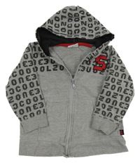 Šedá melírovaná propínací mikina s písmeny a kapucí Dopodopo