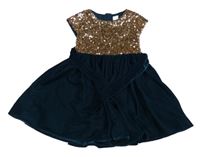 Petrolejovo-bronzové sametovo/flitrové šaty John Lewis