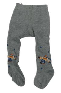 Šedé melírované punčocháče s letadly a hvězdami