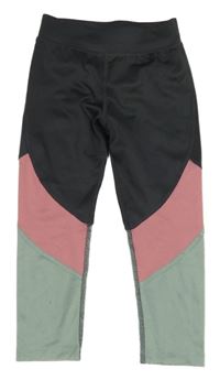 Tmavošedo-růžovo-zelené sportovní legíny Topolino