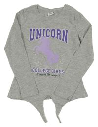 Šedé melírované triko s jednorožcem a nápisem Y.F.K.
