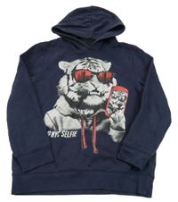 Tmavomodrá mikina s tygrem a kapucí C&A