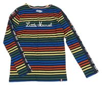 Tmavomodro-barevné pruhované triko s nápisem