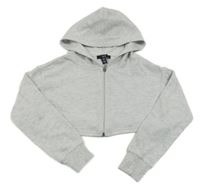 Světlešedá melírovaná propínací crop mikina s kapucí New Look