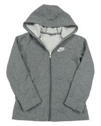Šedá melírovaná propínací mikina s logem a kapucí Nike