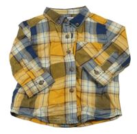 Okrovo-béžovo-tmavomodrá kostkovaná košile Next