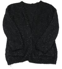 Černý třpytivý chlupatý svetrový cardigan George